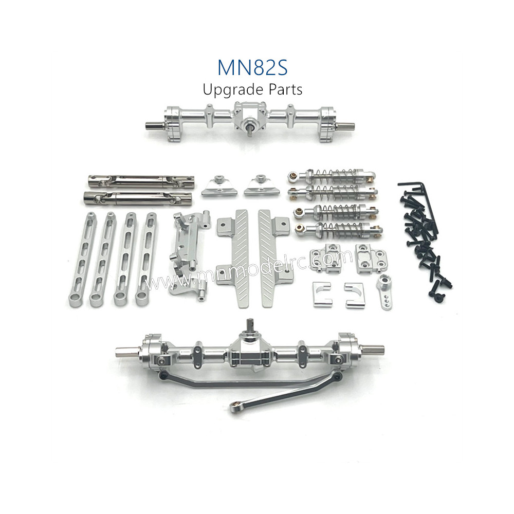 41-MN_MODEL_MN82S_Upgrade_Parts_Front_and_Rear_Axle_kit_Shocks_and_Side_plate_silver