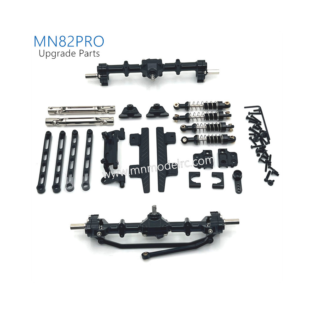 41-MN_MODEL_MN82PRO_Upgrade_Parts_Front_and_Rear_Axle_kit_Shocks_and_Side_plate_Black