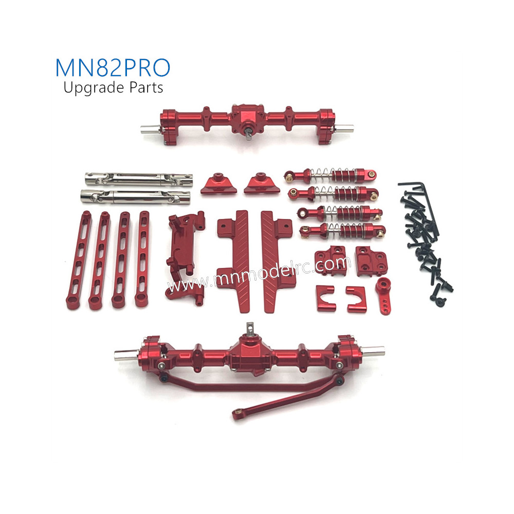 41-MN_MODEL_MN82PRO_Upgrade_Parts_Front_and_Rear_Axle_kit_Shocks_and_Side_plate_red