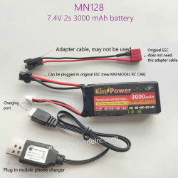 MN MODEL MN128 7.4V 2S 3000mAh battery + charging cable + adapter cable